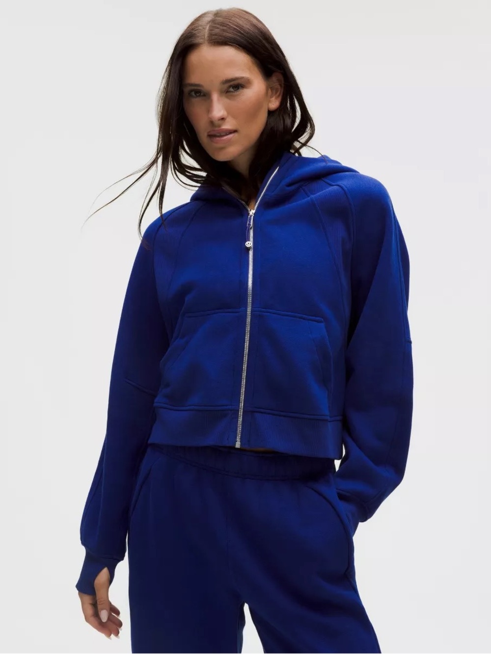 lululemon Oversized Scuba Cropped Full-Zip Hooded in Royal Blue with Silver